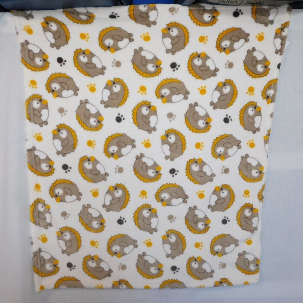 Hedgehog White Brown Yellow Plush Fleece Baby Blanket Honey Bunny Groundhog